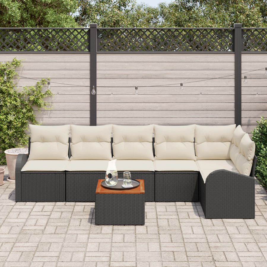 7 Delige Tuin Sofa Set Met Kussens Zwart Poly Rattan Acacia