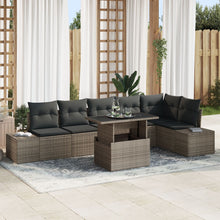 7-Delige Tuinbankset Met Kussens Grijs Poly Rattan