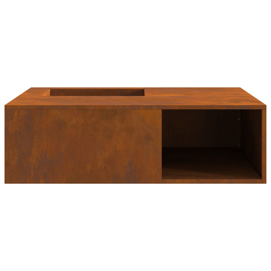 Vuurkorf Met Houtopslag 100X100X30 Cm Weerbestendig Staal Verweerd staal/Bruin