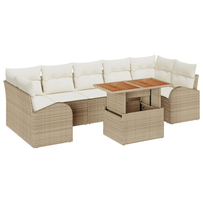8-Delig Tuindining Set Met Kussens Beige Poly Rattan Acacia
