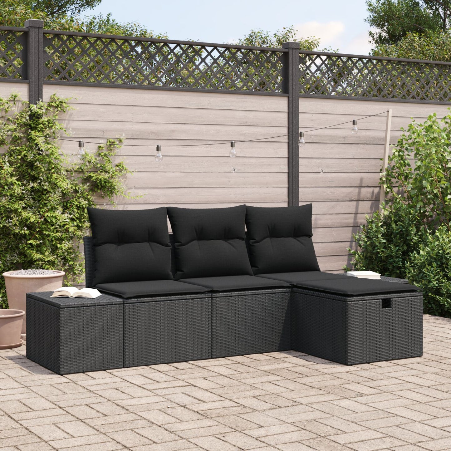 4-Delige Tuin Sofa Set Met Kussens Zwart Poly Rattan Wit