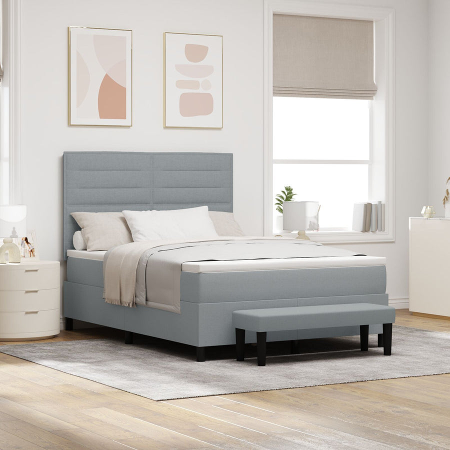 Boxspringbed Met Matras & Bank Stof Lichtgrijs 140 x 190 cm Lijnen ontwerp