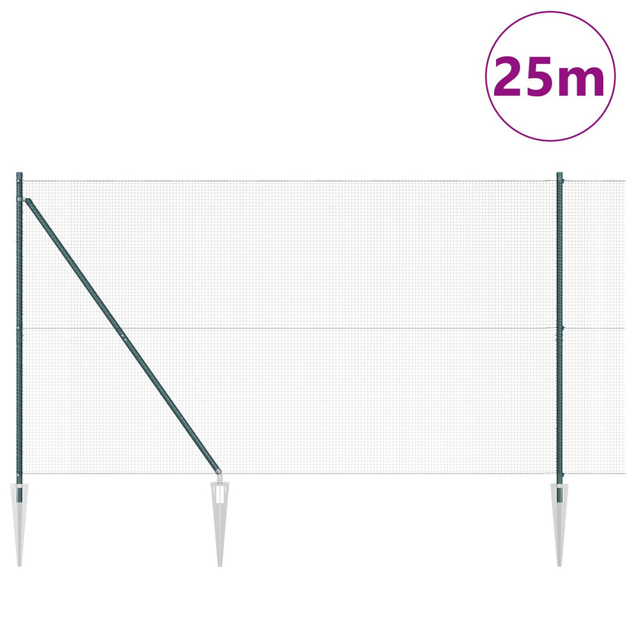 Gelaste Draadhek Met 13 Puntige Palen Groen 1,5X25 M Staal Gegalvaniseerd Staal