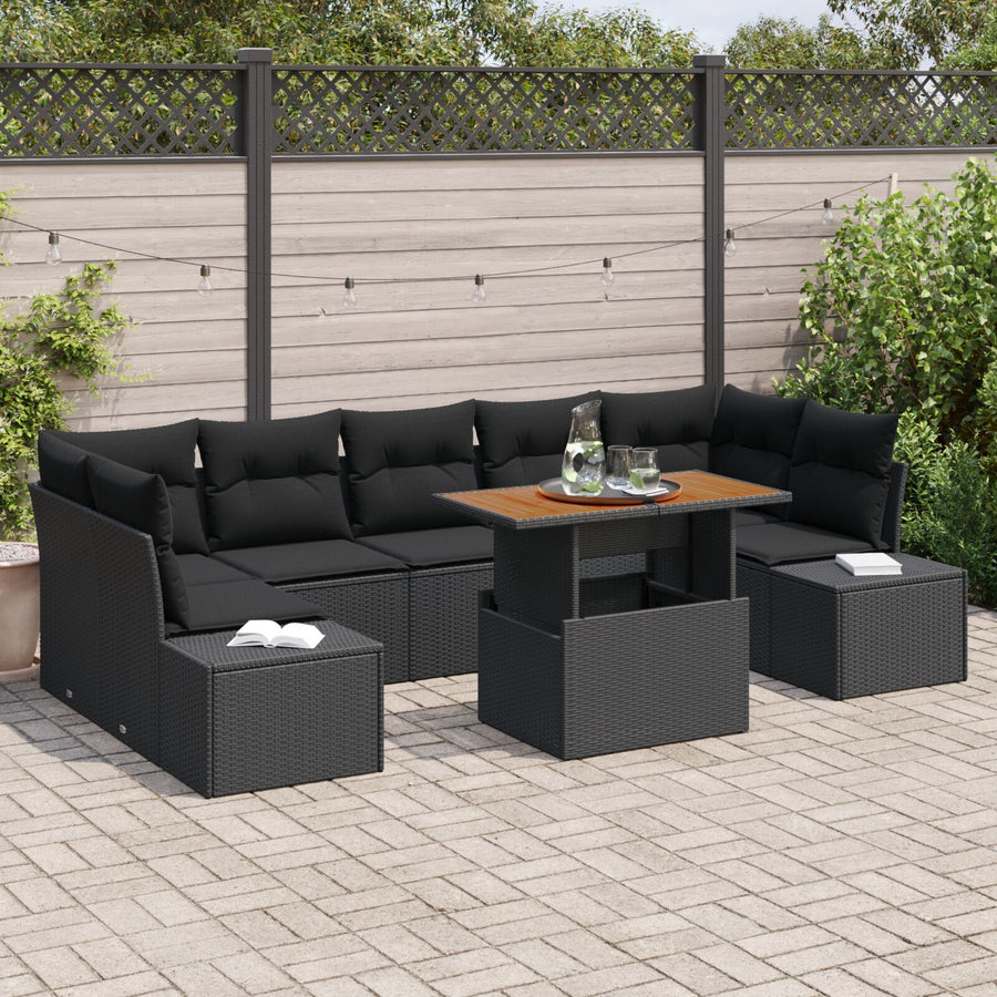 8-Delige Tuinbank Set Met Kussens Zwart Poly Rattan