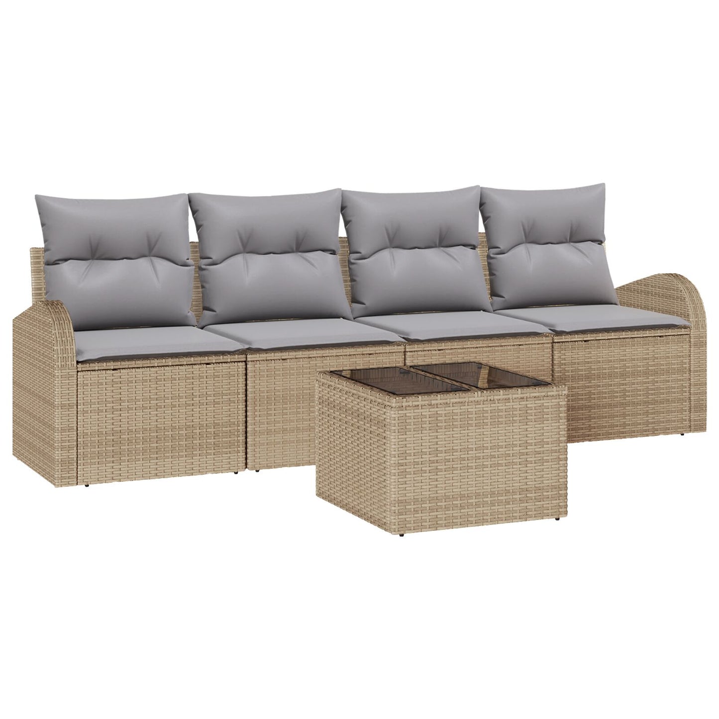 5-Delige Tuin Sofa Set Met Kussens Beige Poly Riet