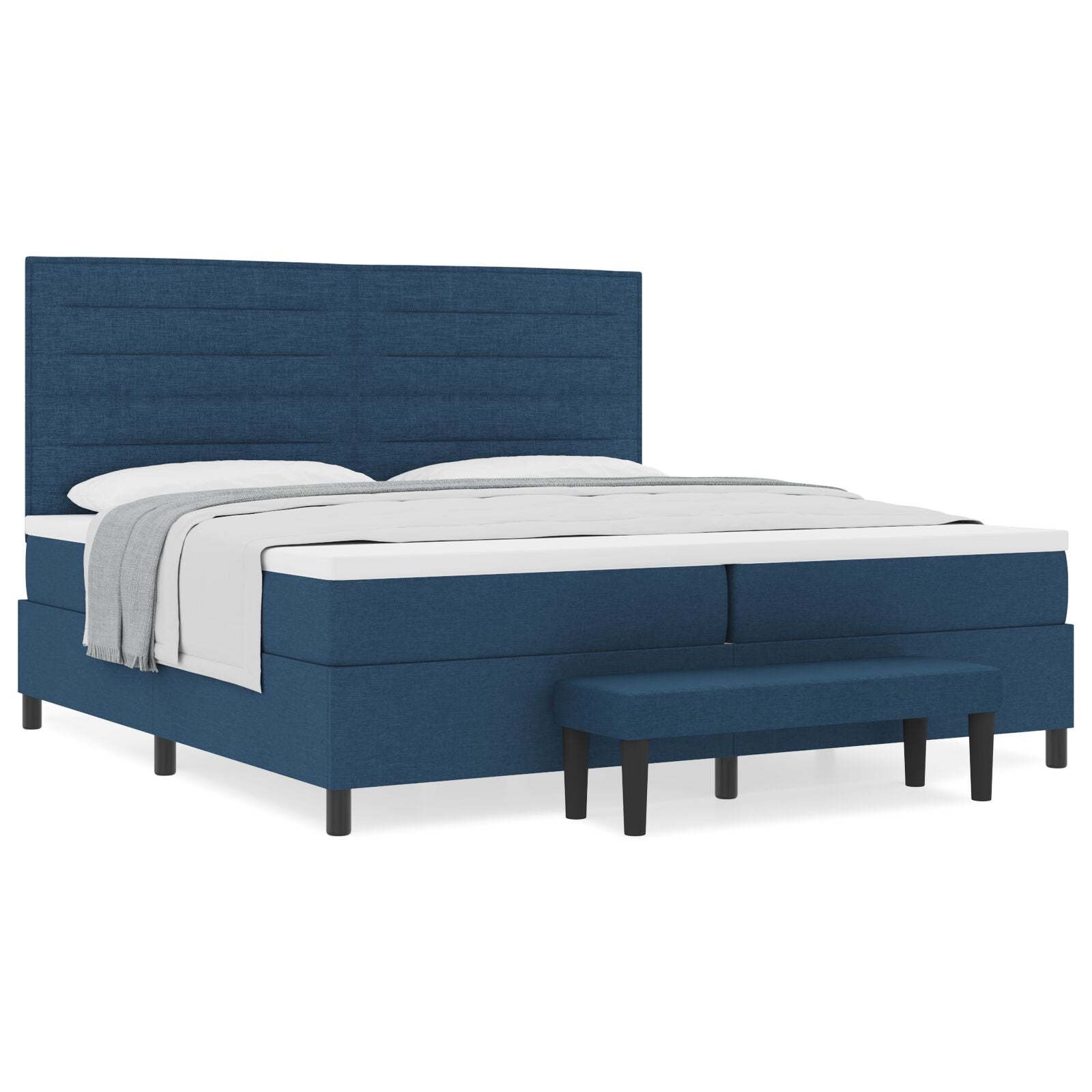 Boxspring Bed Met Matras & Bank Stof Blauw 200 x 200 cm Lijnen ontwerp