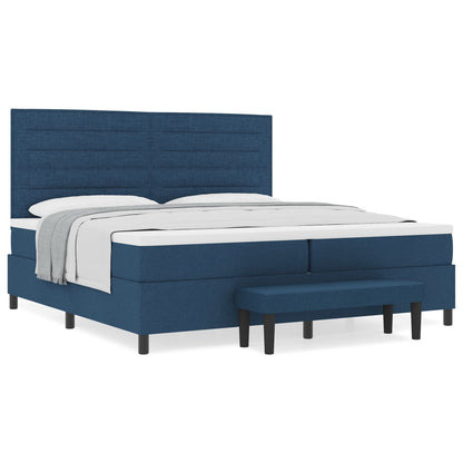 Boxspring Bed Met Matras & Bank Stof Blauw 200 x 200 cm Lijnen ontwerp