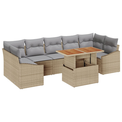 8-Delige Tuinset Met Kussens Beige Poly Rattan Acacia