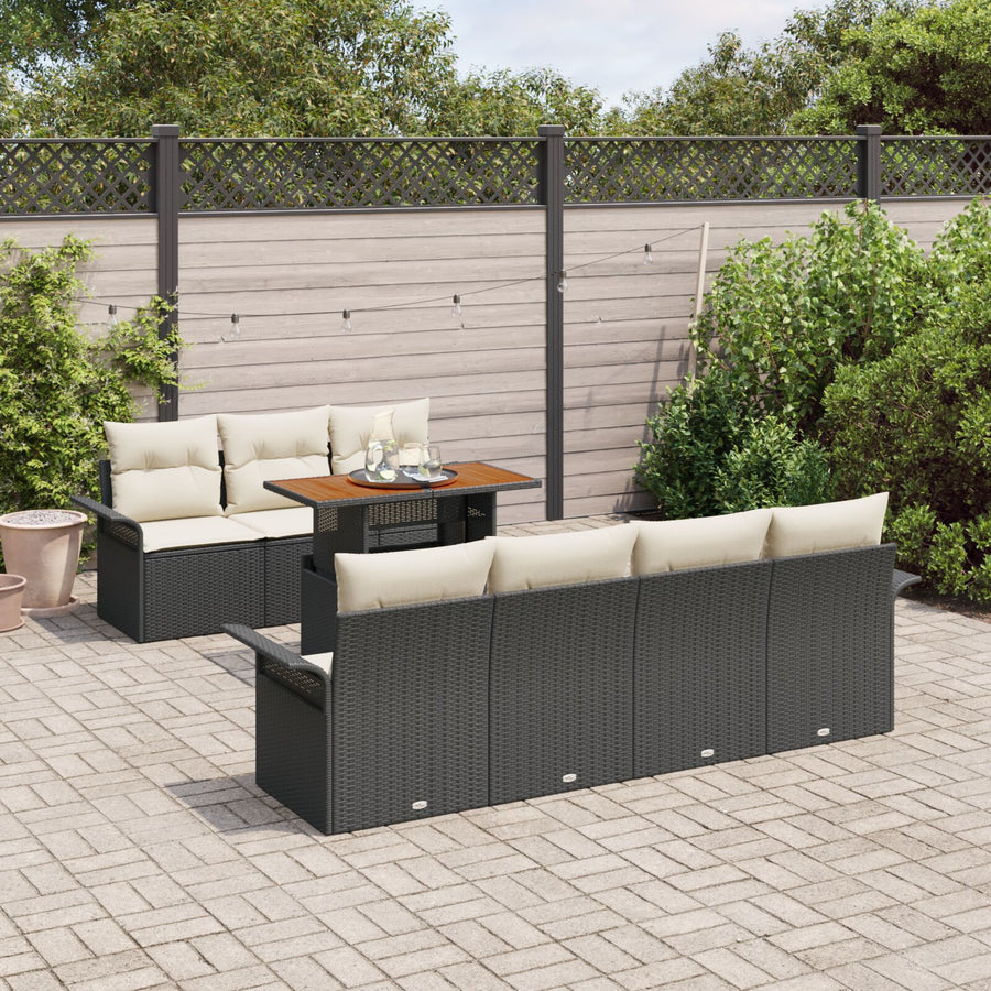 8-Delige Tuin Sofa Set Met Kussens Zwart Poly Rattan Acacia