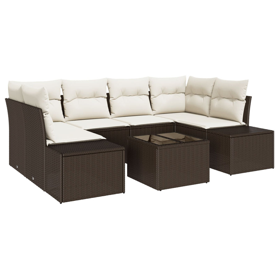 7-Delige Tuin Sofa Set Met Kussens Bruin Poly Rattan