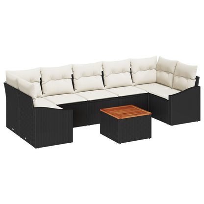 8-Delige Tuinset Met Kussens Zwart Poly Rattan Acacia