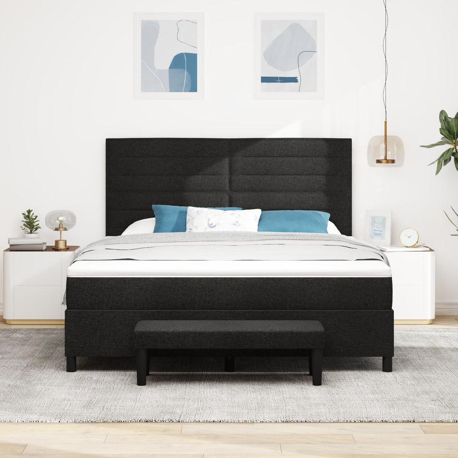 Boxspring Bed Met Matras & Bank Stof Zwart 180 x 200 cm Lijnen ontwerp