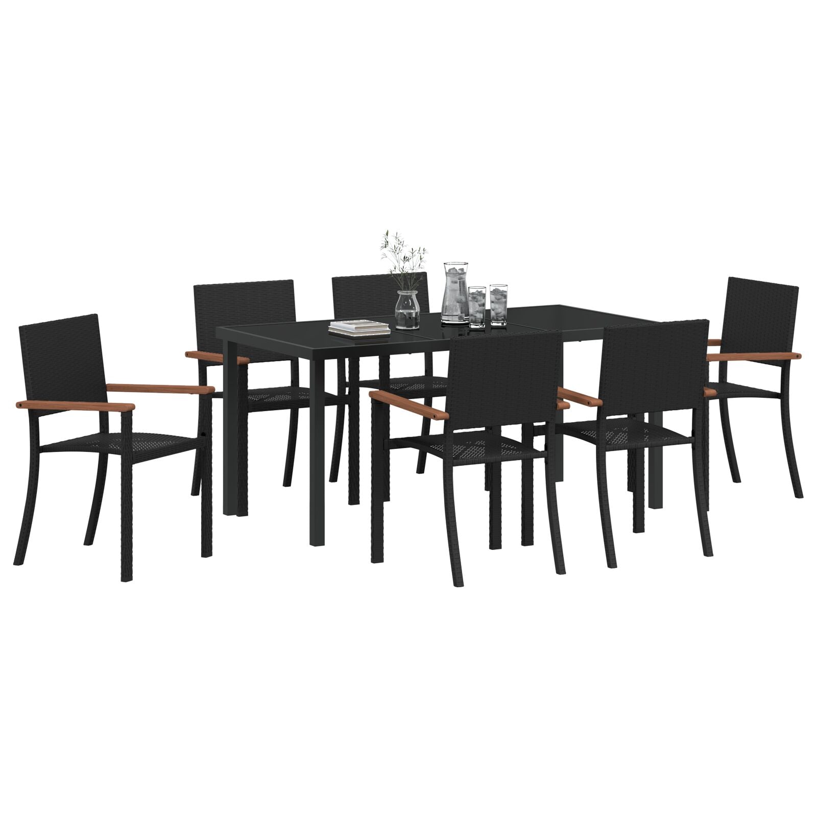 7-Delige Tuin Eetset Zwarte Poly Rattan