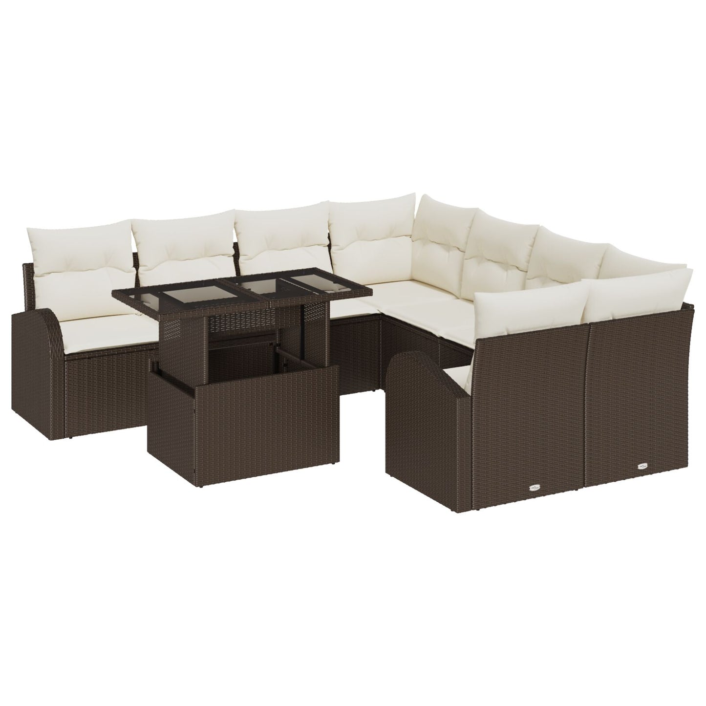 9-Delige Tuin Sofa Set Met Kussens Bruin Poly Rattan