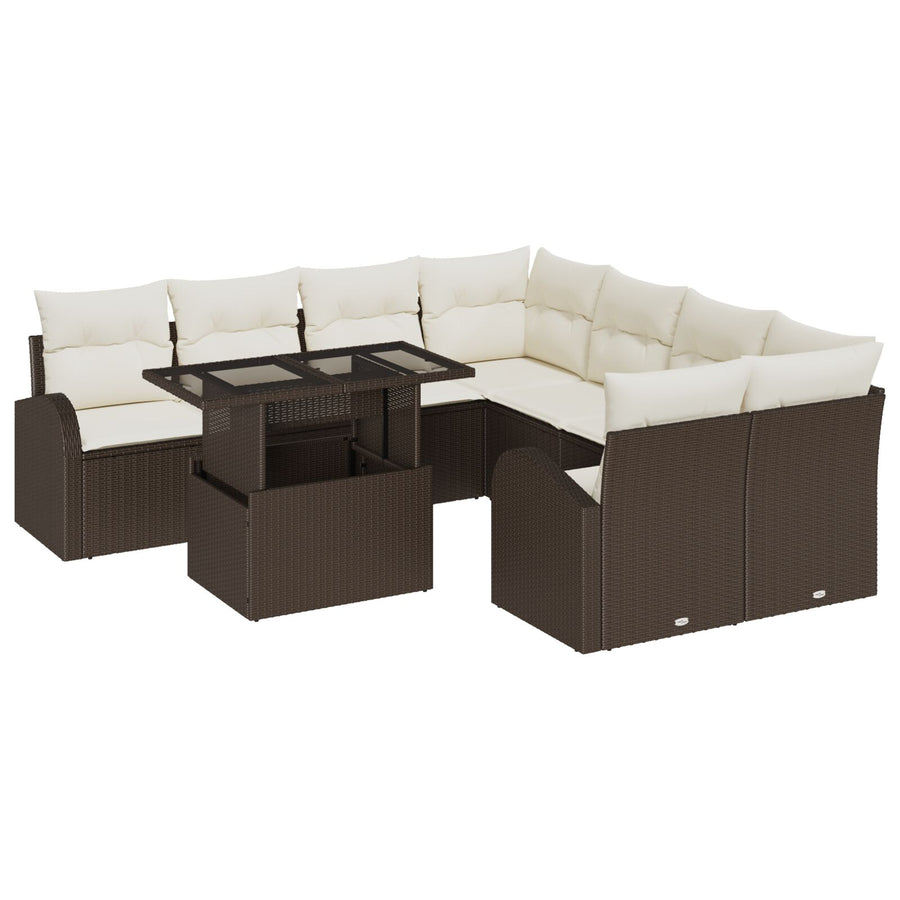 9-Delige Tuin Sofa Set Met Kussens Bruin Poly Rattan