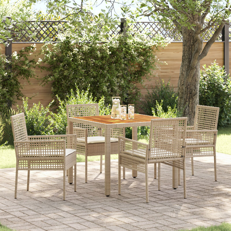 5 Delige Tuin Eetset Met Kussens Beige Poly Riet