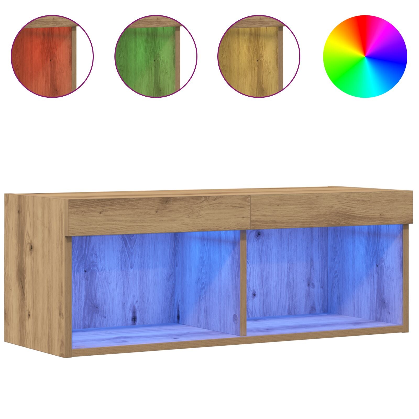 Tv Wandkasten Met Led Verlichting 2 Stuks Artisan Eiken