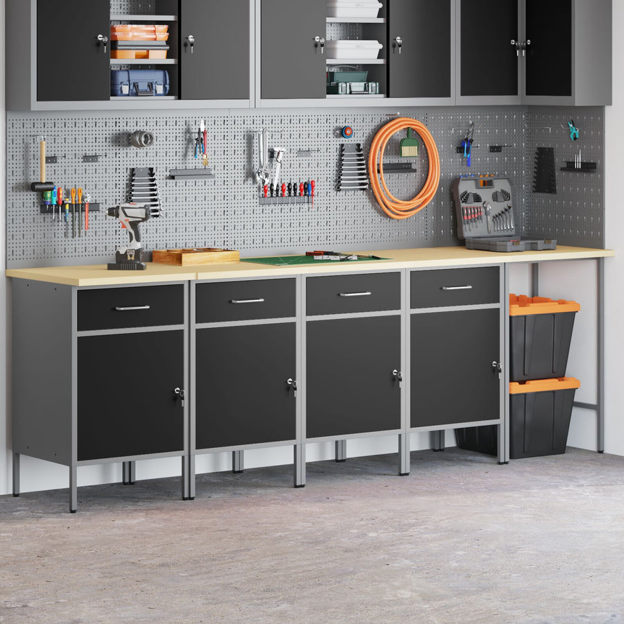 5-Delige Werkcabinet En Hoektafel Set Geengineerd Hout 4x (84 cm) Zwart Tafel + 4x kast