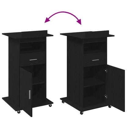 Lectern Podium Met Wielen Zwart Eiken Hout