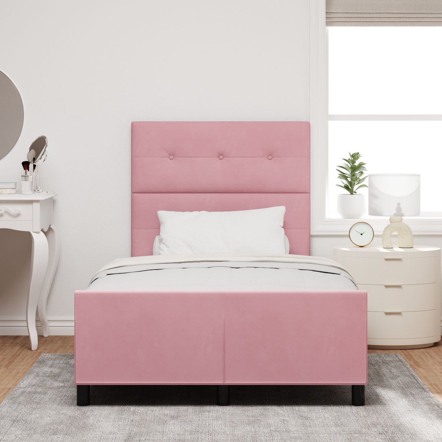 Roze Fluweel Bedframe 120X200 Cm Crème
