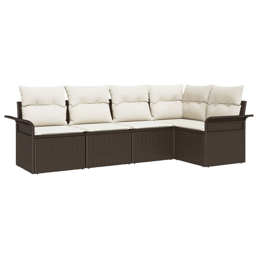 5-delige tuinbank set met kussens Bruin Poly Rattan