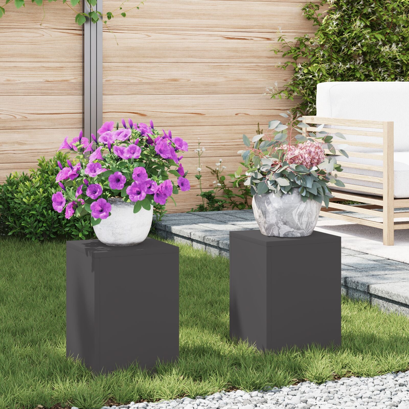 Buitplantenstandaards Pilaar 2 Stuks 24X24X35 Cm Staal Zwart 2x (35 cm)