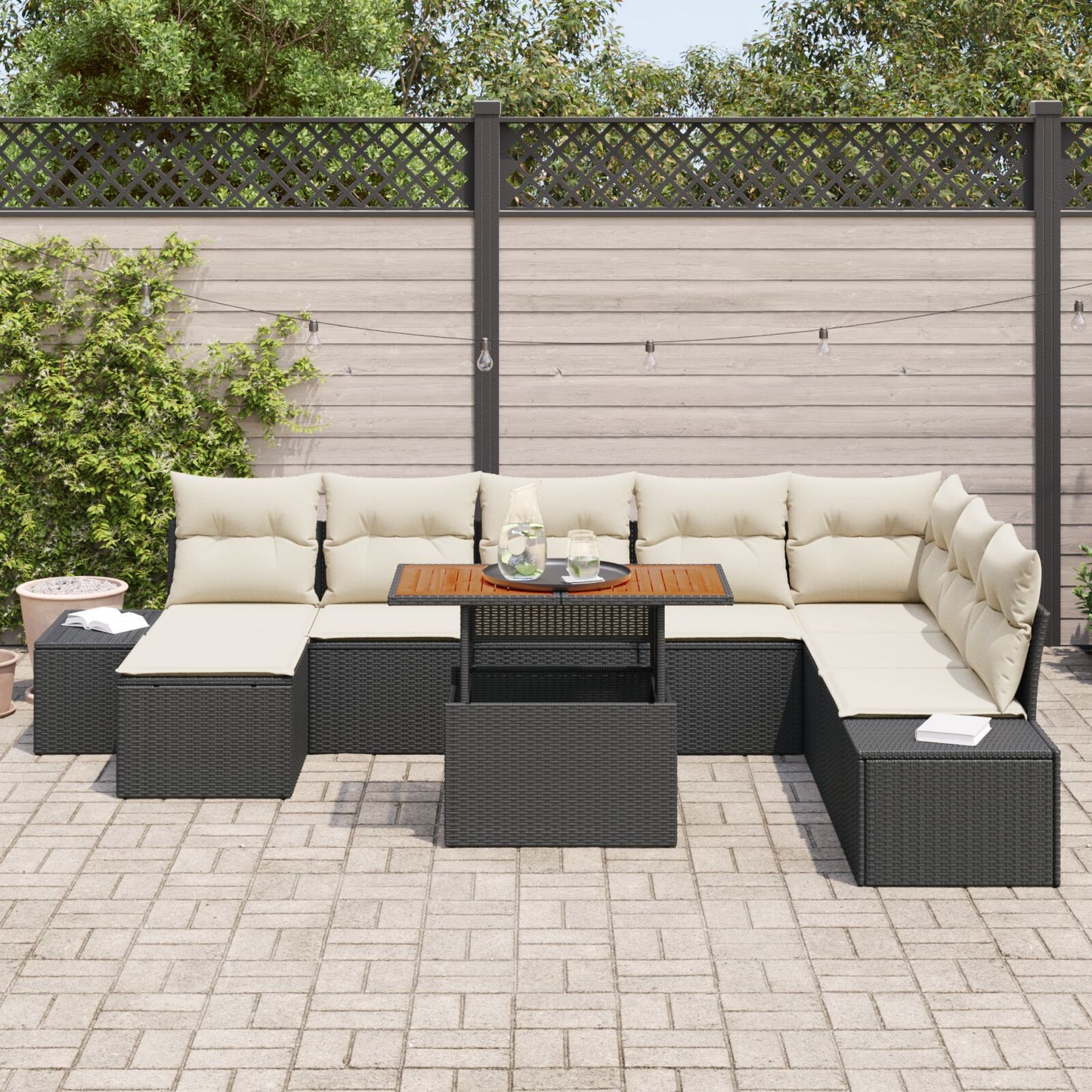 Tuinbank Set Set Van 9 Zwart Rattan Tuin Hoekbank Rechthoekig