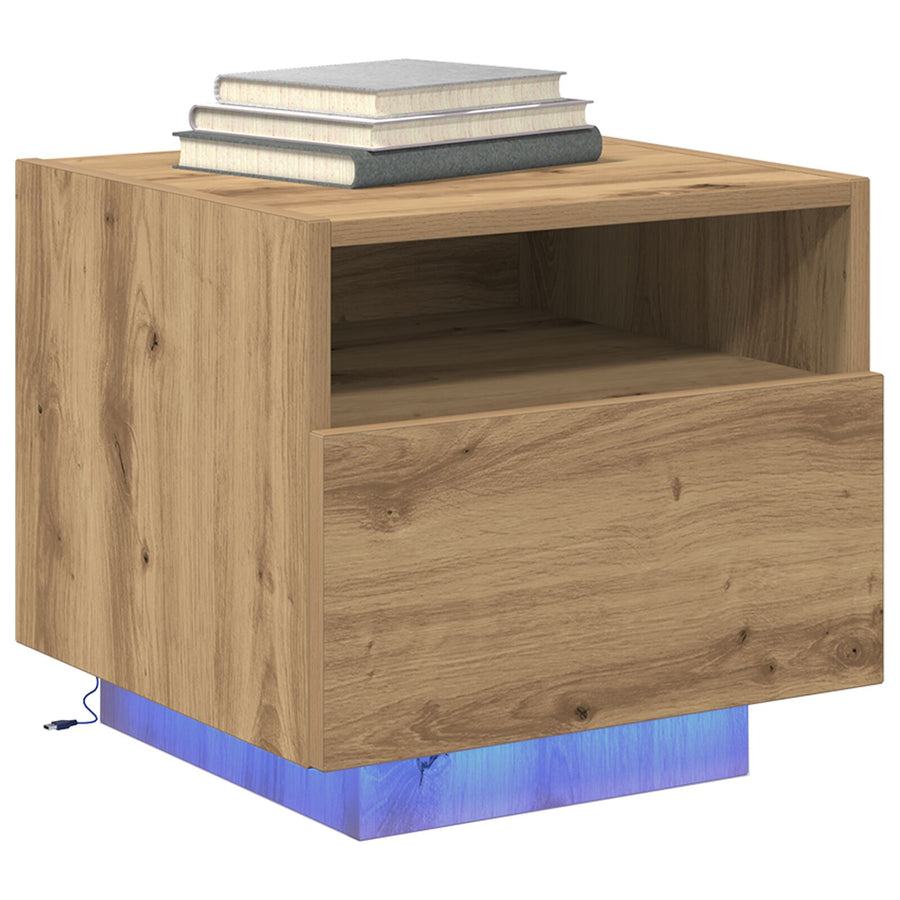 Nachtkastjes Met Led-Verlichting 2 Stuks 40X39X37 Cm Artisan eiken
