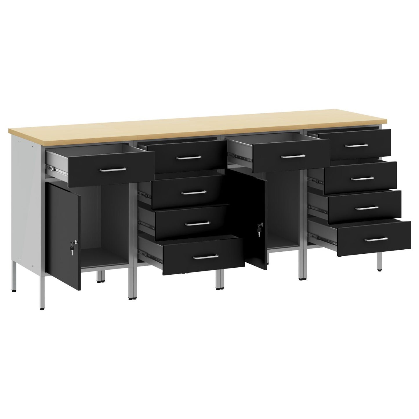 4-Delige Werkkast Set En Grijs Gelaagd Hout En Staal 4x (2x84/2x85 cm) Zwart 4x kast