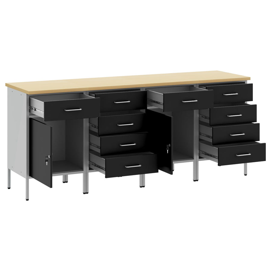 4-Delige Werkkast Set En Grijs Gelaagd Hout En Staal 4x (2x84/2x85 cm) Zwart 4x kast