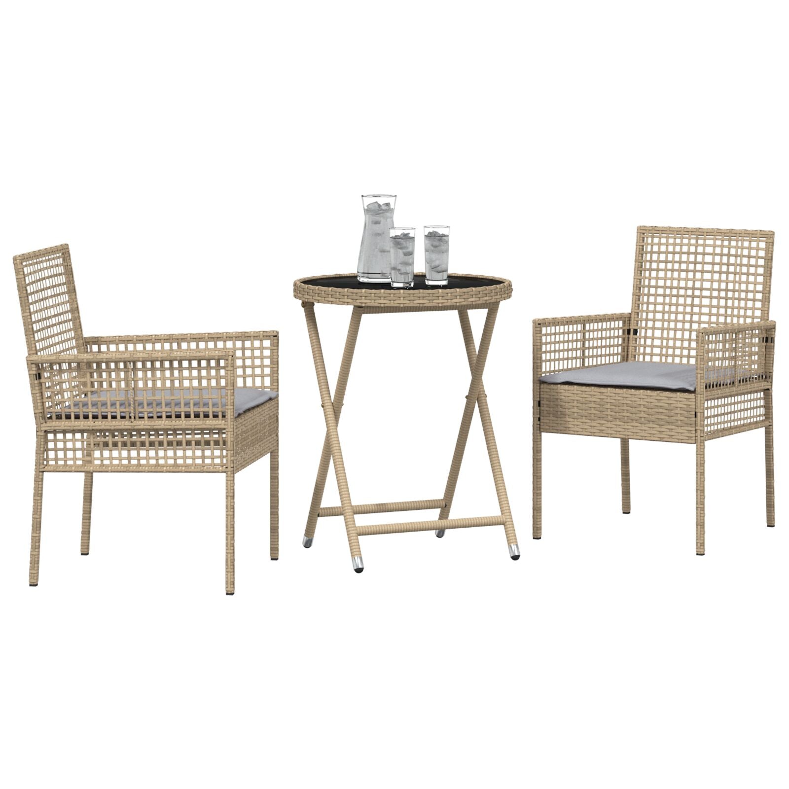 3-Delig Tuin Bistro Set Met Kussens Beige Poly Rattan