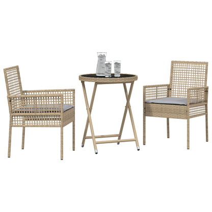 3-Delig Tuin Bistro Set Met Kussens Beige Poly Rattan