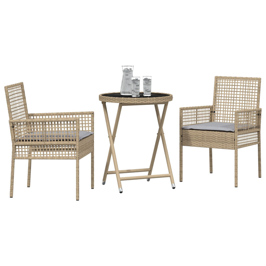 3-Delig Tuin Bistro Set Met Kussens Beige Poly Rattan
