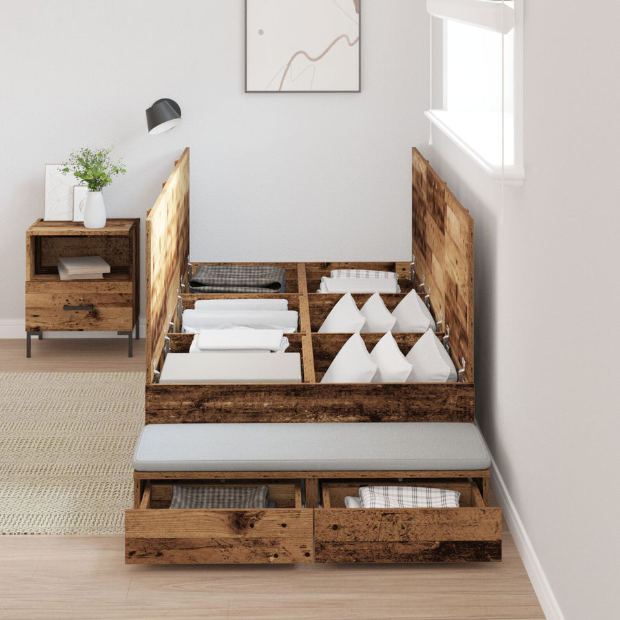 Opbergbedframe Oud Hout Bewerkt Hout 236,5 X 100 X 31,5 Cm Artisanaal Eiken