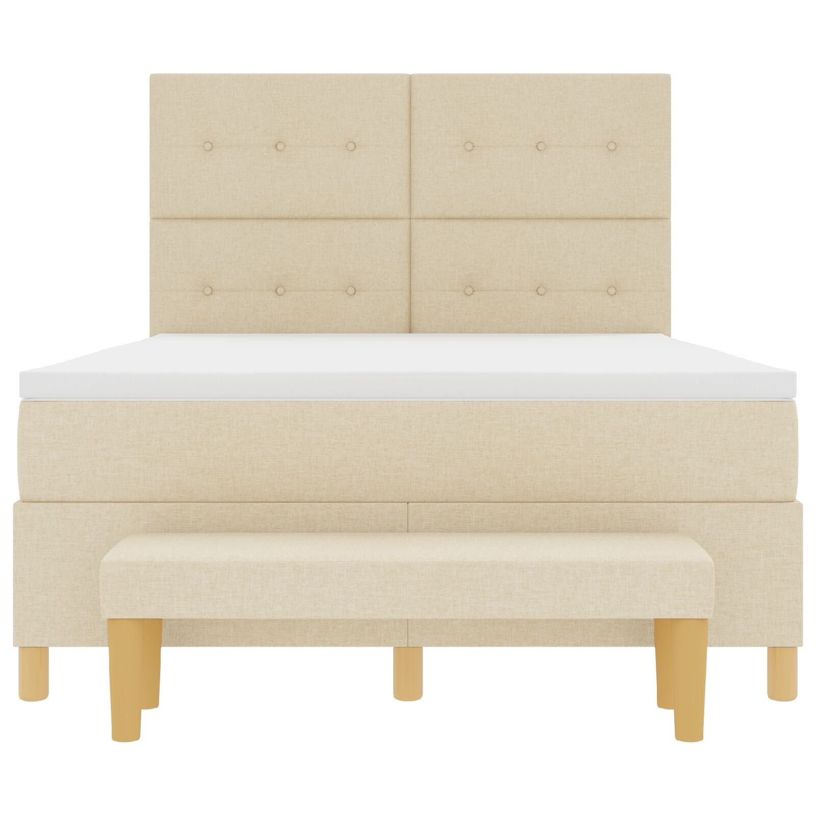 Boxspringbed Met Matras En Bank Stof Crème 140 x 190 cm Button tufted