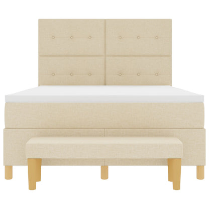 Boxspringbed Met Matras En Bank Stof Crème 140 x 190 cm Button tufted