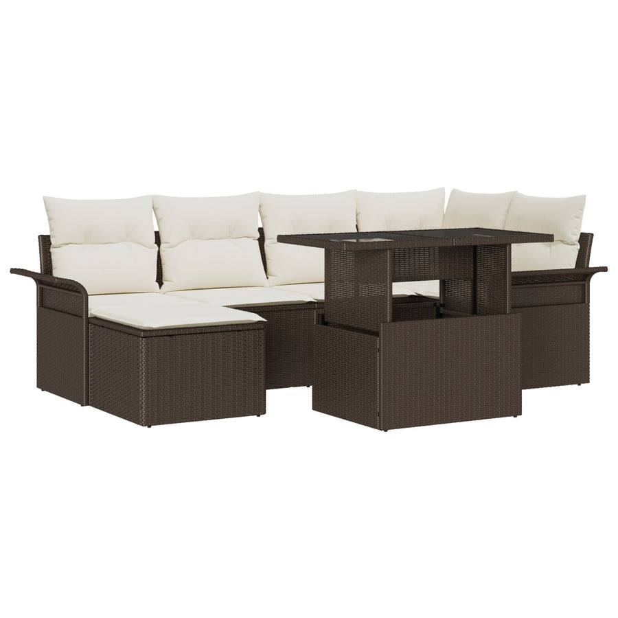 7-Delige Tuin Sofa Set Met Kussens Bruine Poly Riet