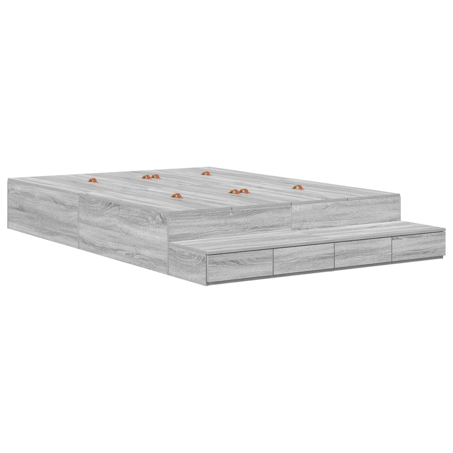 Opbergbedframe Grijs Sonoma Bewerkt Hout 150 X 200 Cm Artisanaal Eiken