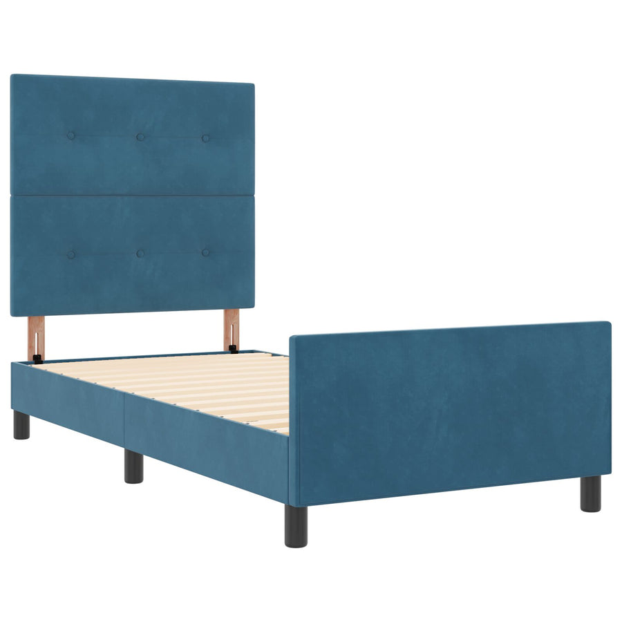 Bedframe In Donkerblauw Velours, 90X190 Cm Crème