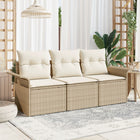 Outdoor Sofa Set with Cushion 3 pcs Beige and Cream poly rattan