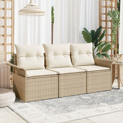 3-Delige Tuin Sofa Set Met Kussens Beige Poly Riet