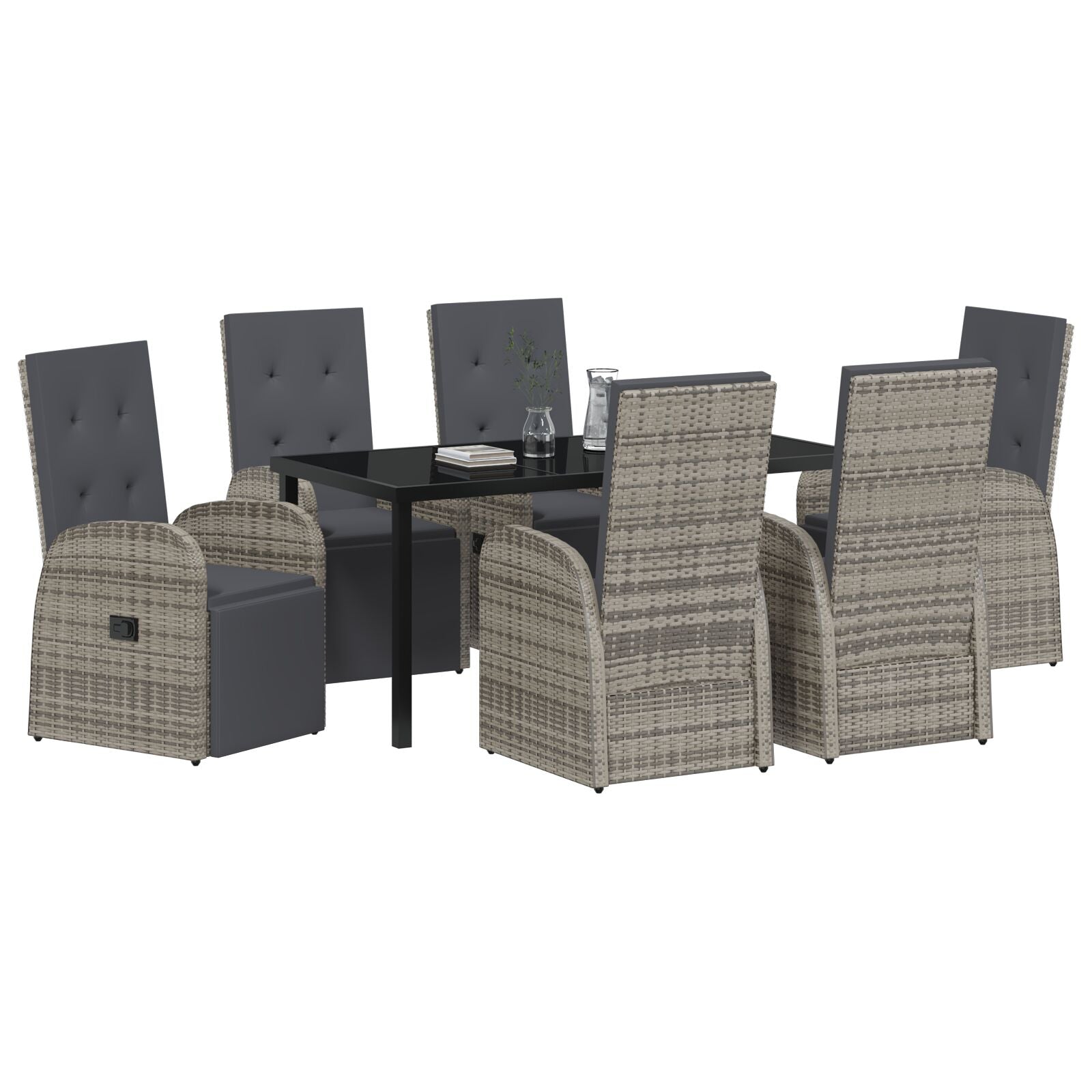 7-Delige Tuin Eetset Met Kussens Grijs Poly Rattan