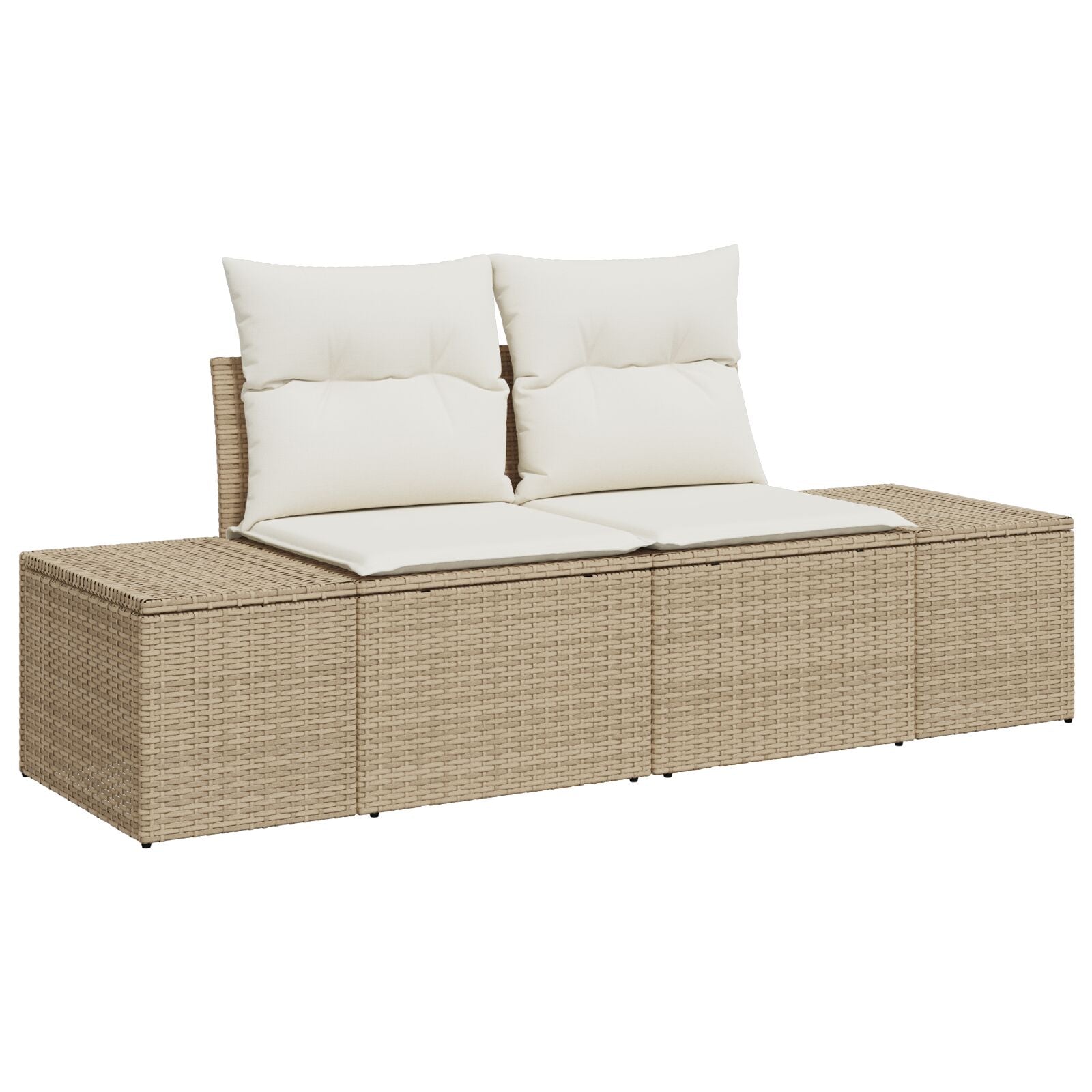 4-Delige Tuinbankset Met Kussens Poly Rattan Beige en crème zonder tafel