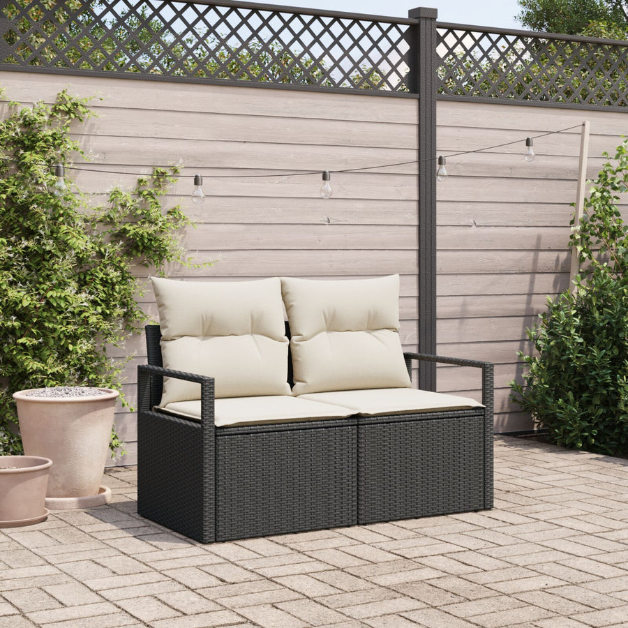 2-Zits Tuin Sofa Met Kussens Poly Rattan Zwart en crème zonder opslag