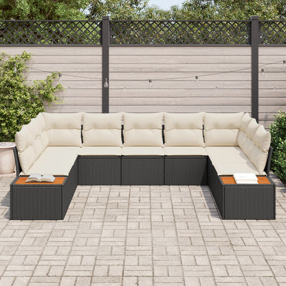 9-Delige Tuinbankset Met Kussens Zwart Poly Rattan Acacia