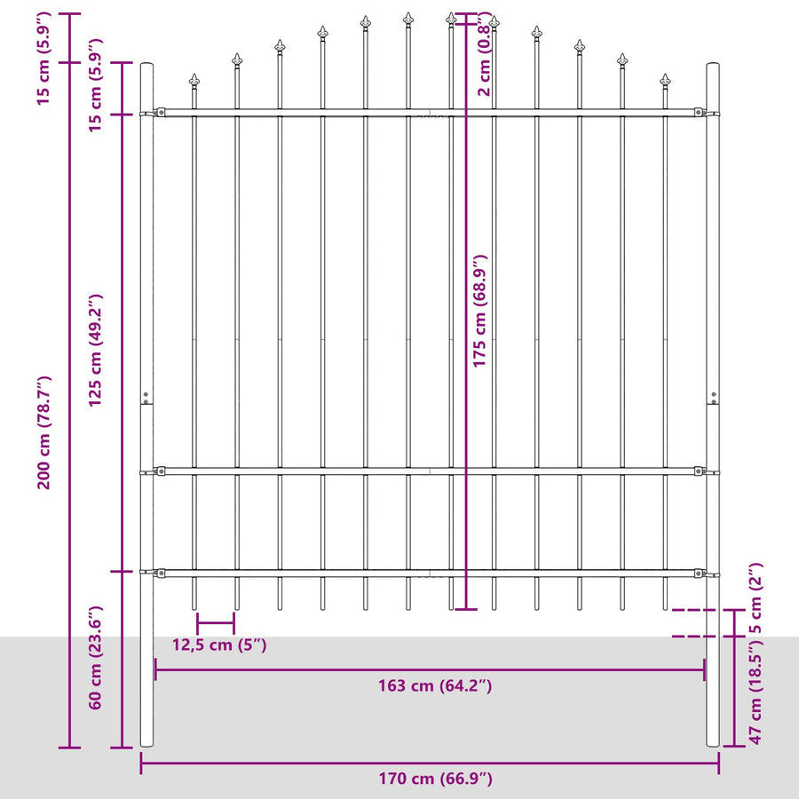 Tuinafscheiding Met Hoepel Top 6,8X1,75 M Staal Grijs 6,8 m 150-175 cm