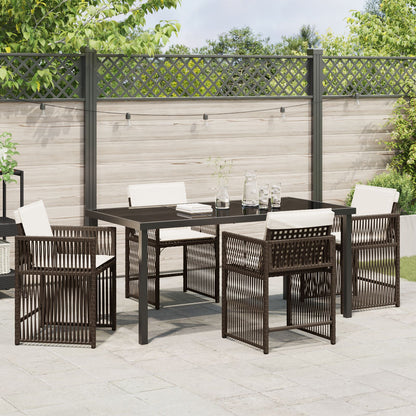 5-Delige Tuin Eettafel Set Met Kussens Bruin Poly Rattan