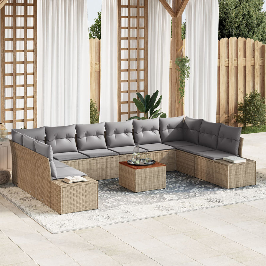 11-Delige Tuinsofa Set Met Kussens Beige Poly Rattan Acacia
