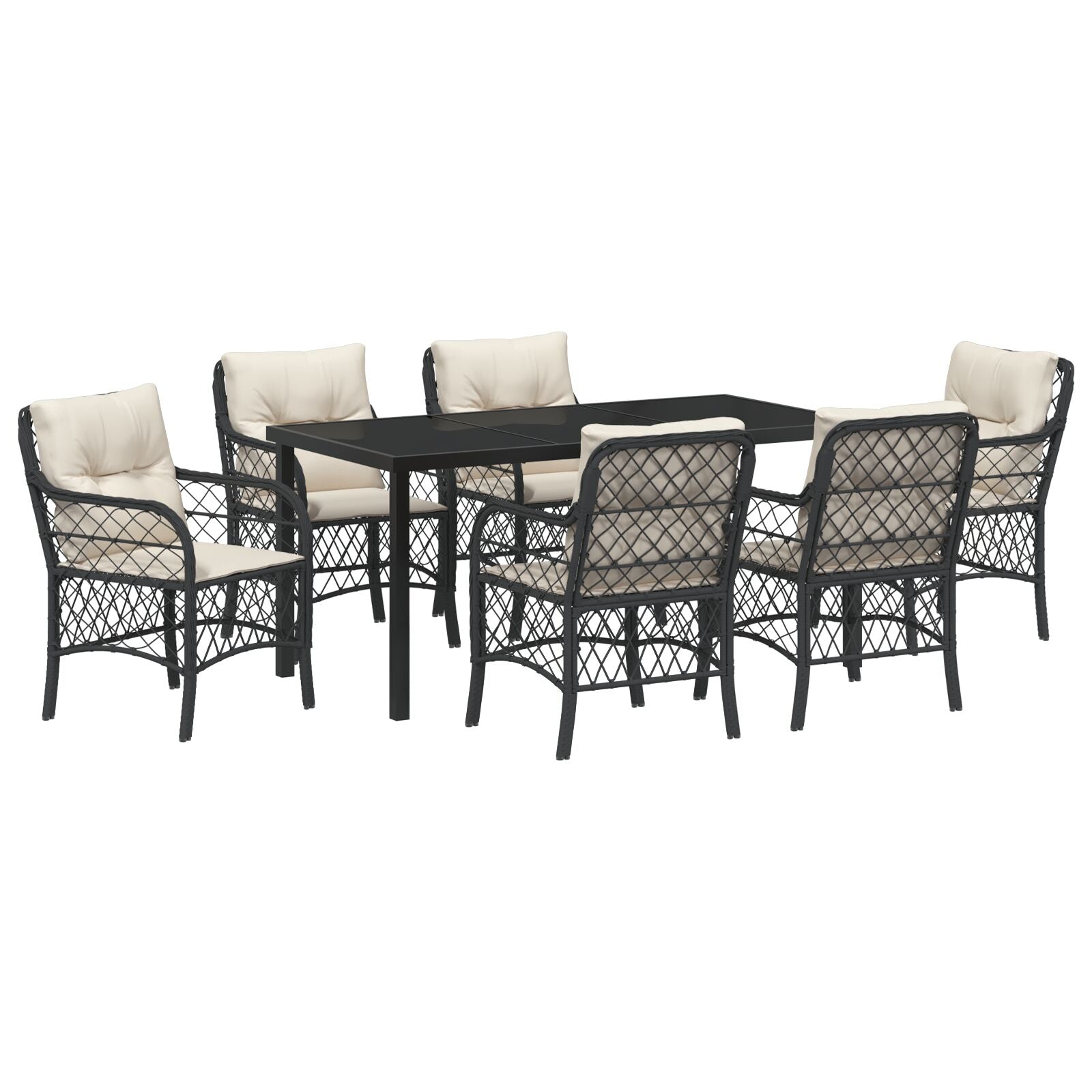 7-Delig Tuin Eetset Met Kussens Zwart Poly Rattan