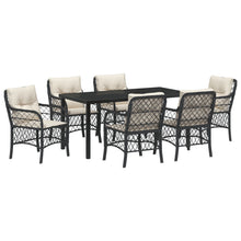 7-Delig Tuin Eetset Met Kussens Zwart Poly Rattan